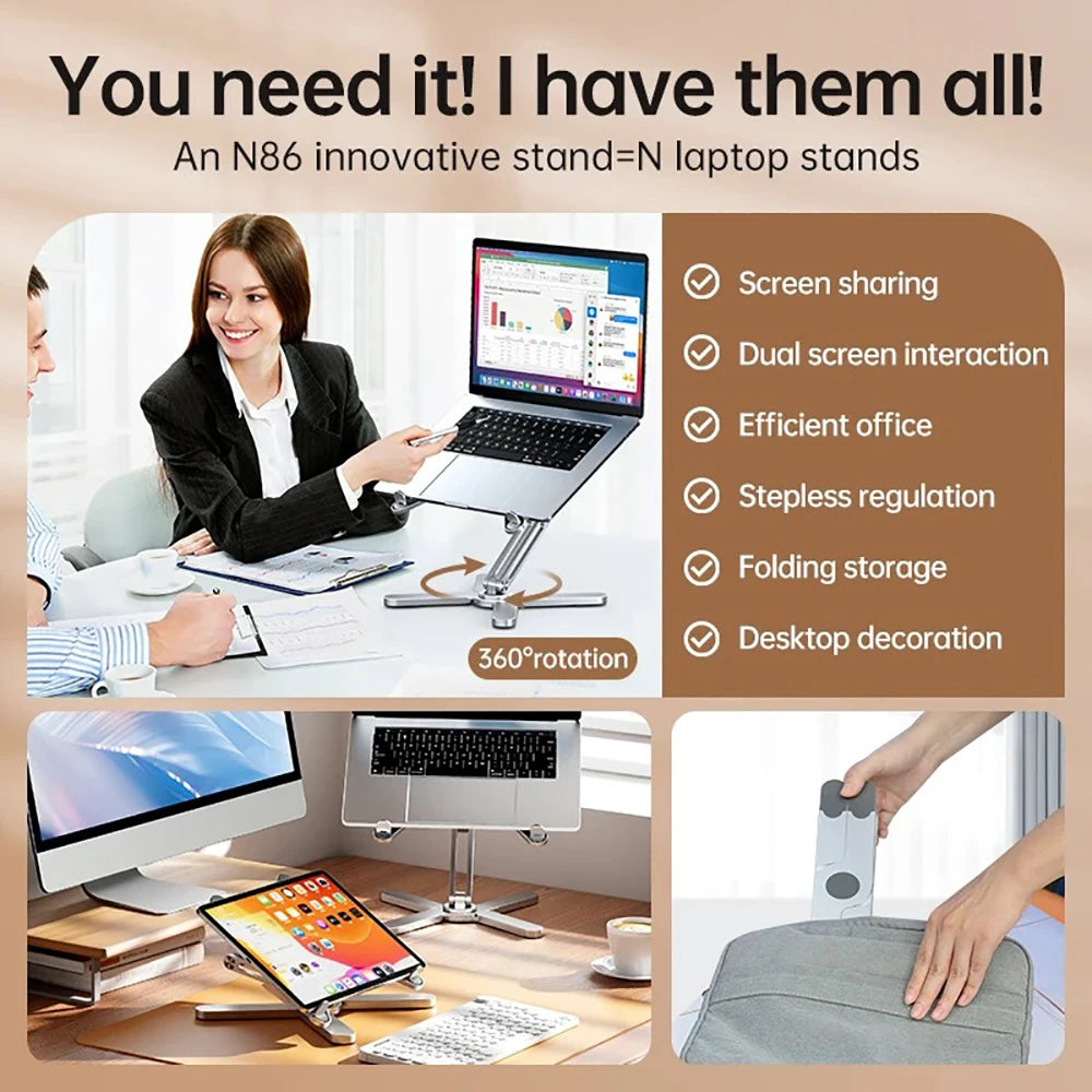 Foldable Laptop Stand 360°Rotation Notebook Table Holder Aluminum Alloy Portable Book Tablet Bracket Open-ended Heat Dissipation