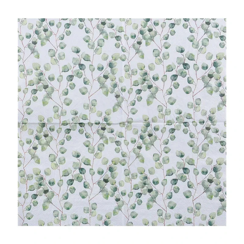 Printed Napkin Forest Eucalyptus Leaves Coloured Paper Napkins Hotel Western Restaurant Table Decoration Wine Glass Flower Paper