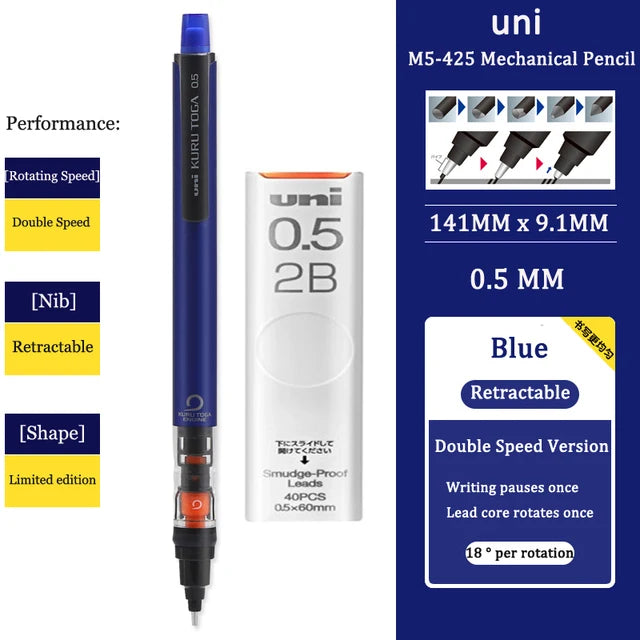 UNI KURUTOGA Mechanical Pencil M5-452 Creative Writing Continuous Sketch 0.5mm Lead Automatic Rotating Mechanical Pencil