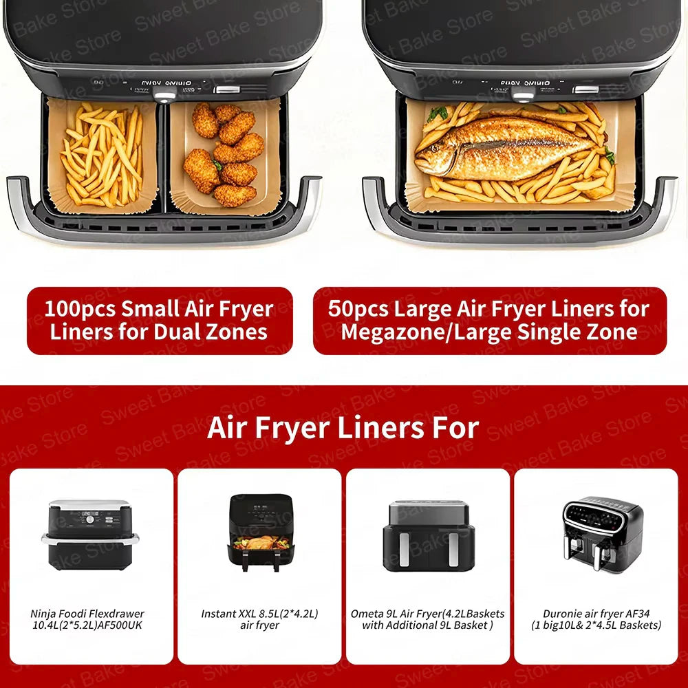 5.2/10.4L Air Fryer Large DualZone Parchment Paper Liners for Ninja AF500EU AF500EUCP Cecotec 9000, Air Fryer Baking Accessories