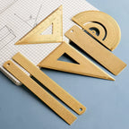 Retro Brass Straight Ruler Student School Office Stationery Metal Triangle Rulers Protractor Painting Drawing Measuring Tools