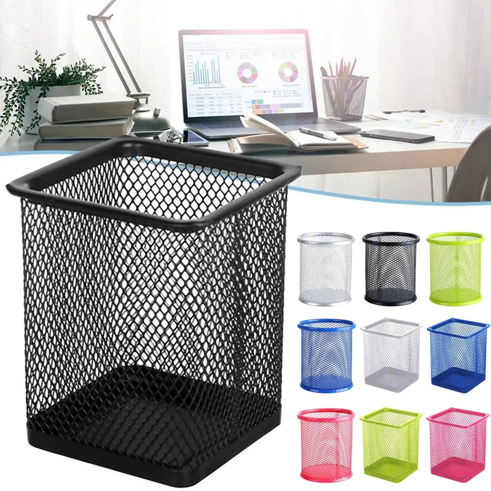 Multifunction Round/Square Mesh Pen Pot Multicolor Pen Holder Desk Tidy Stationery Organiser Pencil Storage Stationery Organiser