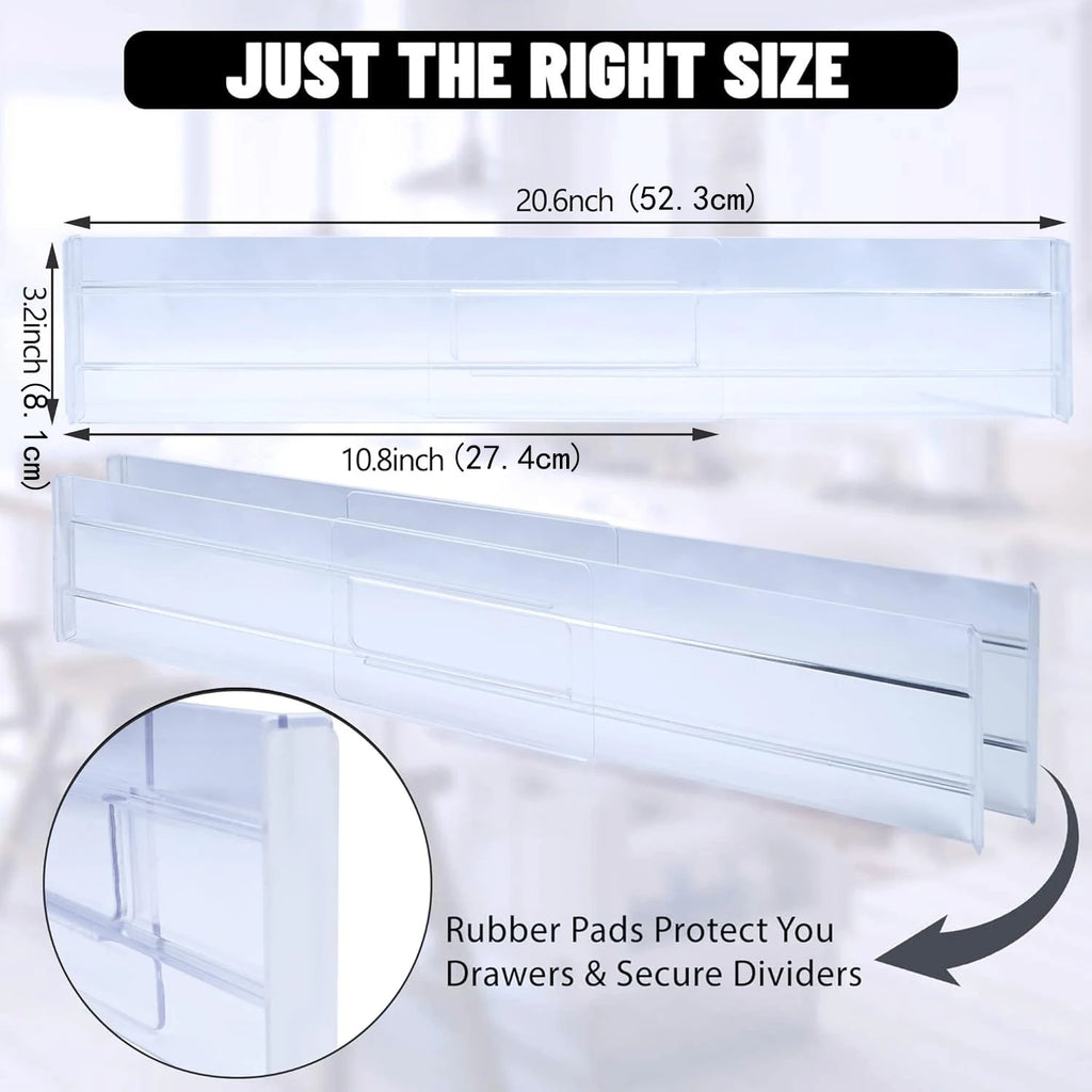 4Pcs Transparent Drawer Dividers Adjustable Expandable Drawer Dividers for Clothes Utensils Cosmetics Office Storage