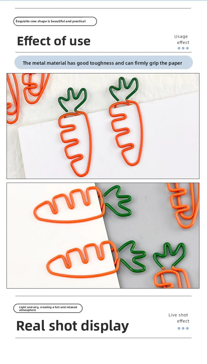 10pcs Funny Carrot Paper Clips Realistic Vegetable Shaped Baked Paint Metal Note Clips Office School Supplies