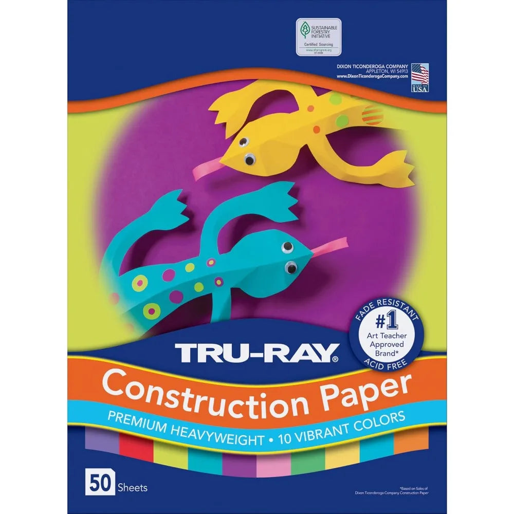 Vibrant Color Construction Paper Bulk Pack 50 Sheets 9x12 Inches for Kids Crafts School Art Projects Bright Assorted Colors Art Paper for DIY Scrapbooking