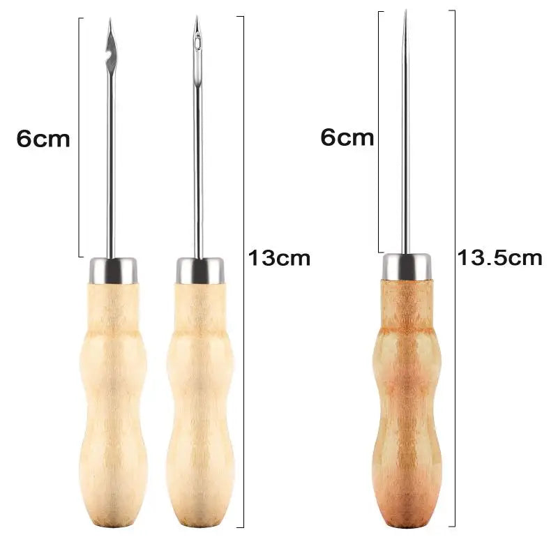 Leather Sewing Awl Set Metal/Wood/Plastic Multifunctional Shoes Repair Tool Kit Punch Stitching Needles DIY Candle Mold Punching