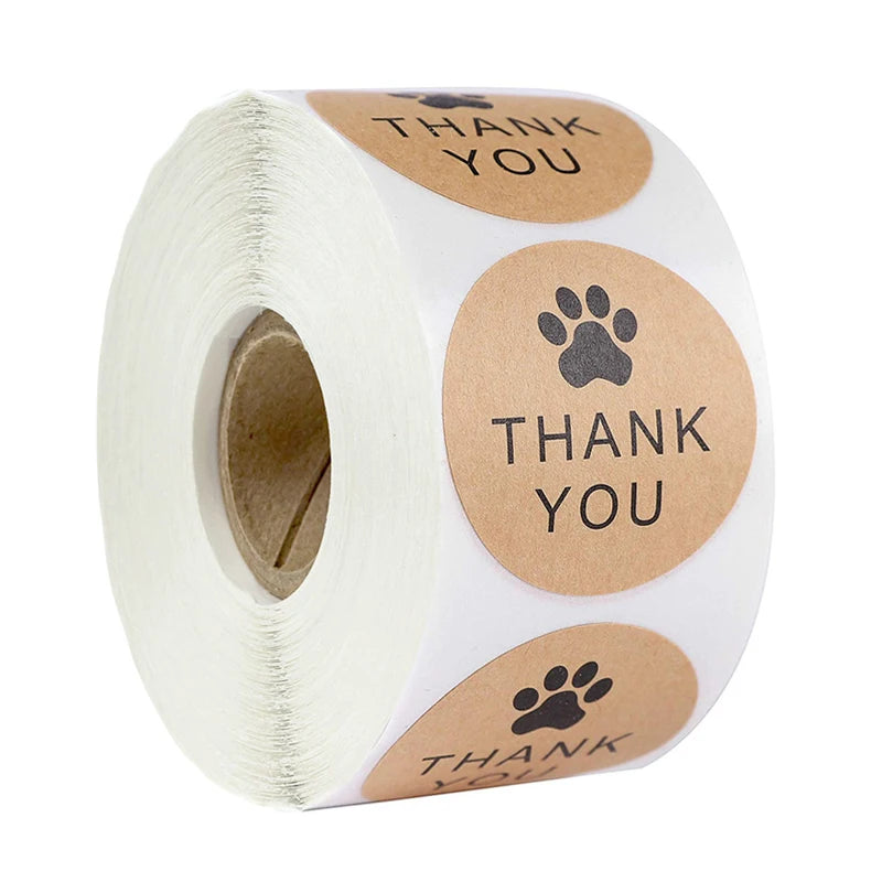 100-500Pcs Round Dog Paw Print Thank You Label Stickers Used for Shipping and Mailing Box Seal Labels Decorative Gifts Stickers