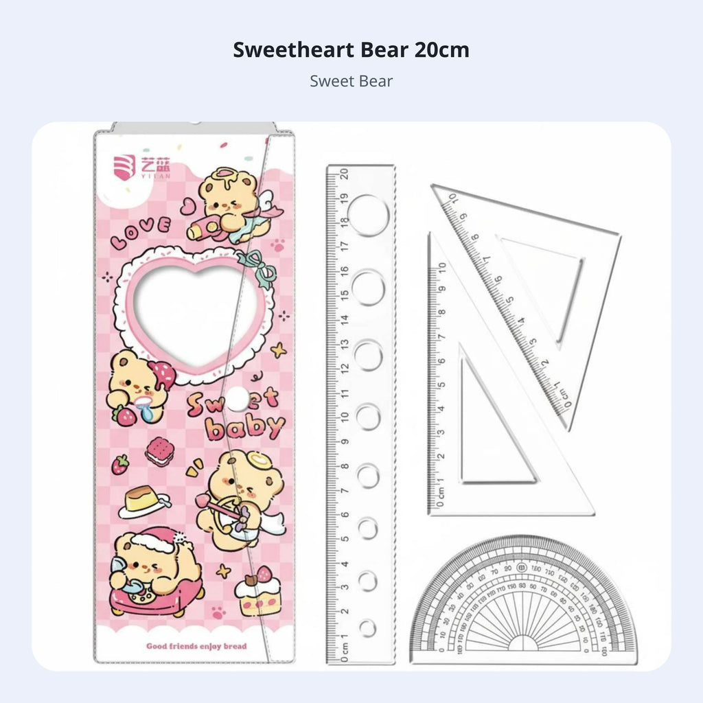 Cartoon Cat Ruler Set, Acrylic Geometry Tools, Student Stationery, Includes Triangle Ruler, Protractor, Straight Ruler, Cute