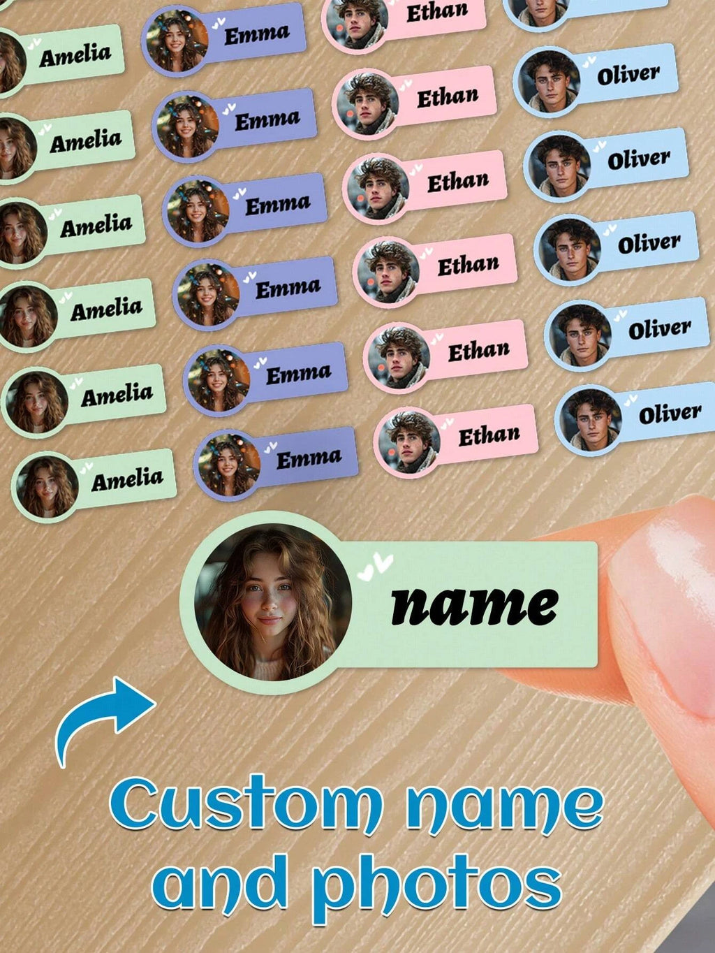60-240PCs Custom Photo Name Stickers,4*1.8CM Personalized Markers For Special Items,Customized Name Photo Label,Waterproof Vinyl