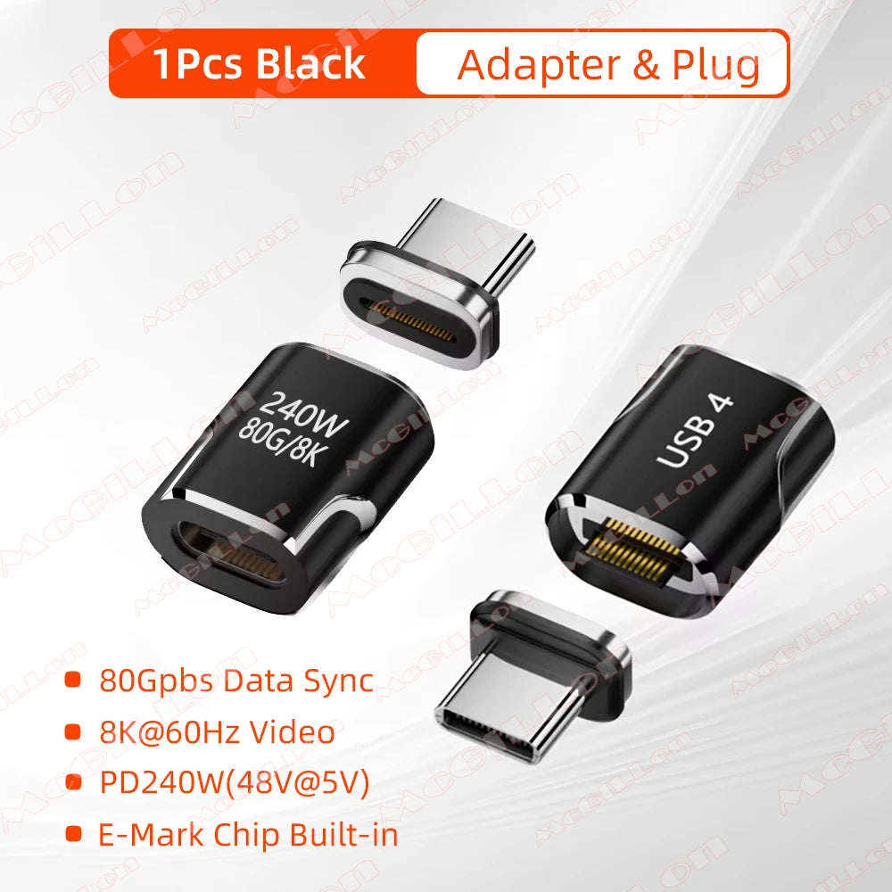 Mini USB4 80Gbps 240W Thunderbolt5/4 Magnetic Adapter USB C To Type C Fast Charge Magnet Converter Cable 8K@60Hz Type C Adapter