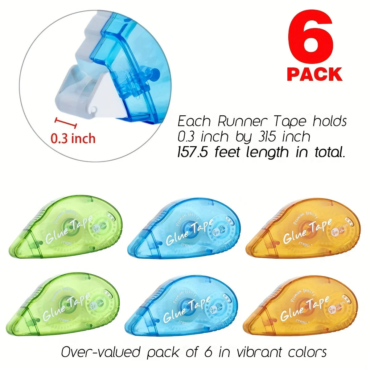 6 Packs Double Sided Tape Roller, Scrapbooking Tape, Permanent Adhesive Tape Dispenser Runner For Crafts And Arts Projects, Phot
