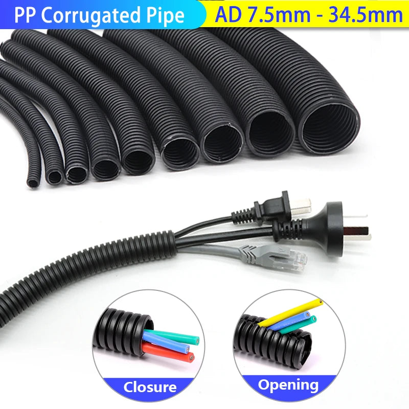 1~10m PP Insulated Corrugated Split Loom Tube AD 7.5/10/11.6/13/28.5/34.5mm for Wire Cable Harness Threading Protection Sleeving