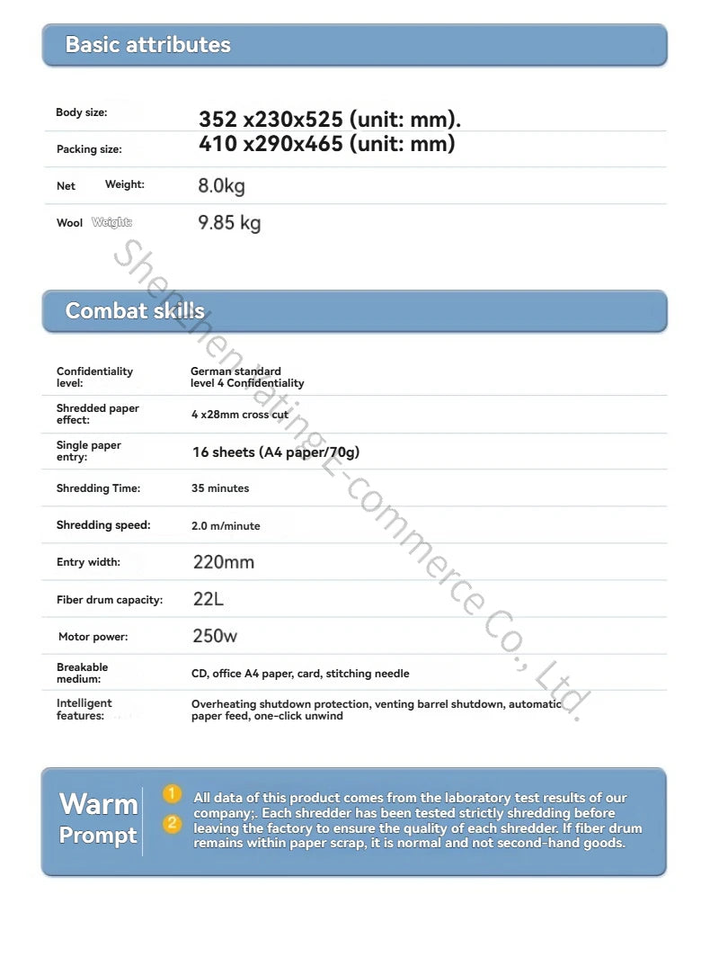25L 4435 Office Electric Shredder for Shredding Paper Particles Book Nails Cards Confidential Specific Document Shredder Level 5