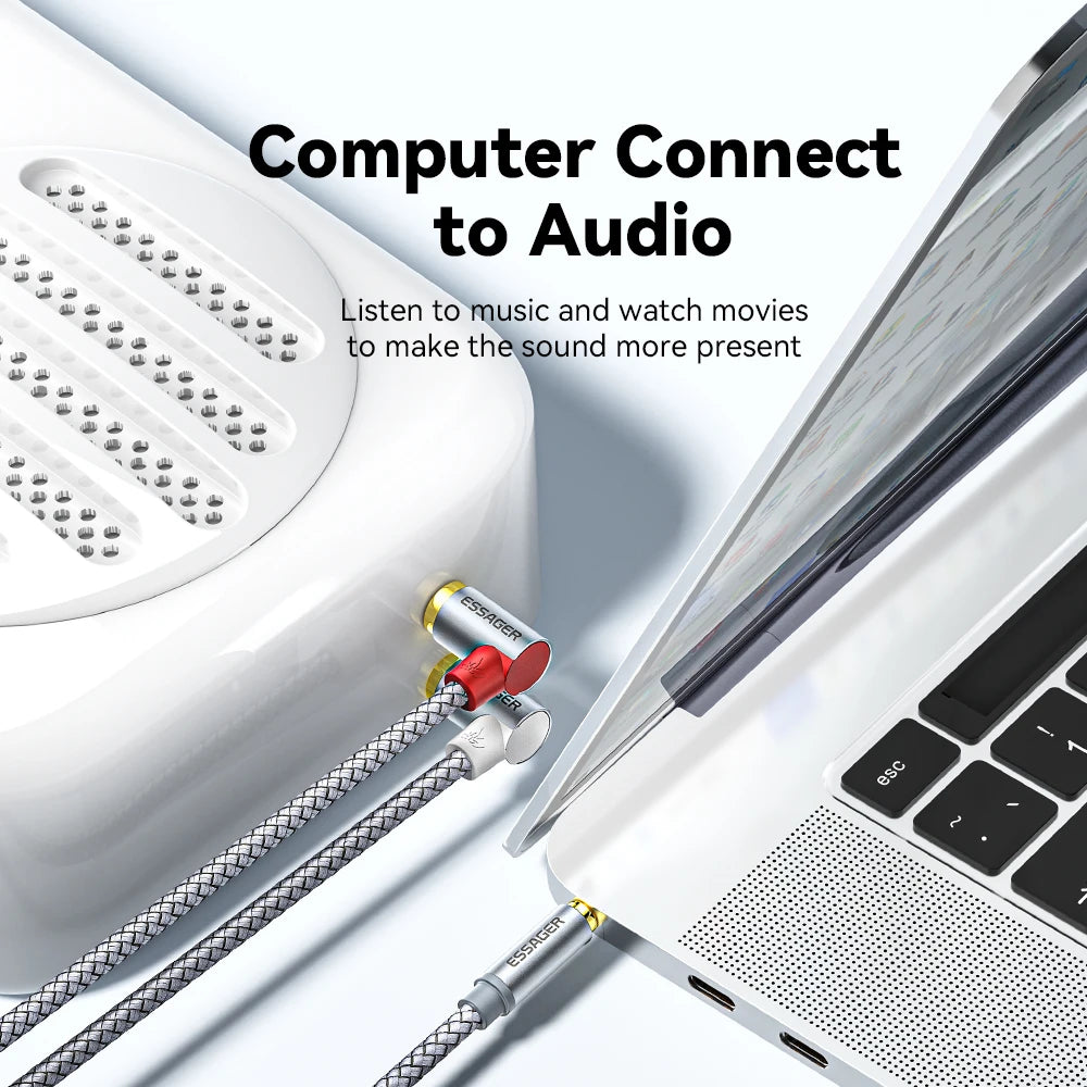 Essager 90 ° Angle RCA Audio Stereo Cable Jack 3.5mm to 2RCA Cable Splitter Male Adapter For Amplifiers Audio Home Theater Wire