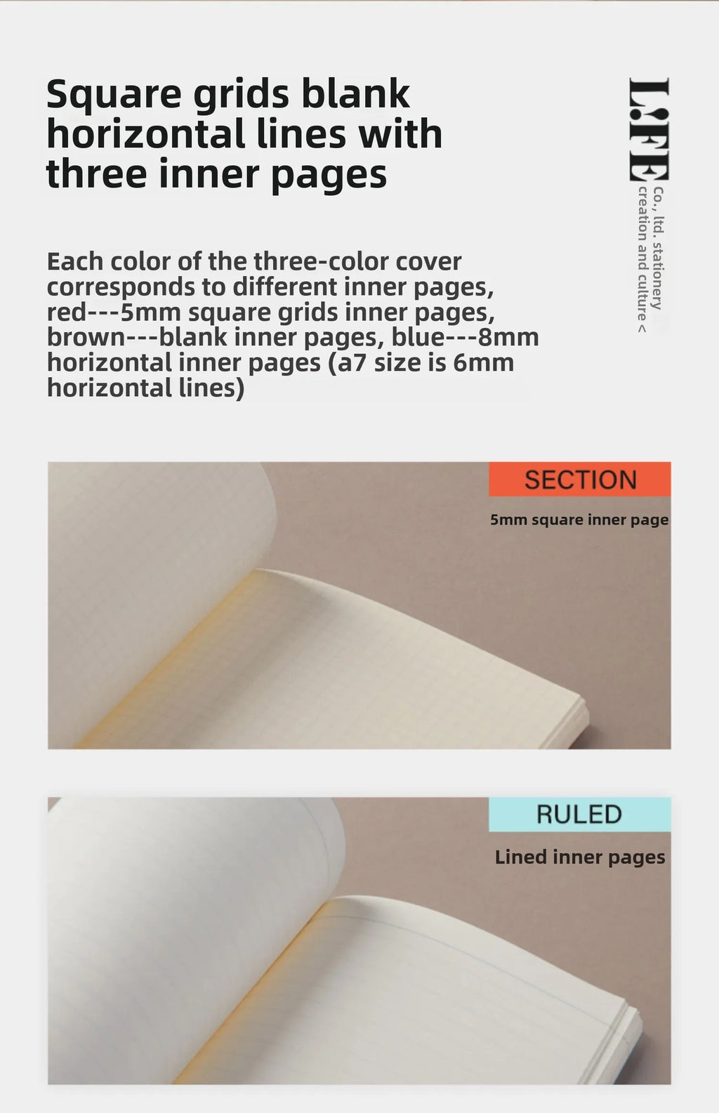 Japanese LIFE noble note section Notebook 100sheets Grid/Horizontal A4 A5 B4 B5 Pen Writing Notebook Office Stationery Supplies