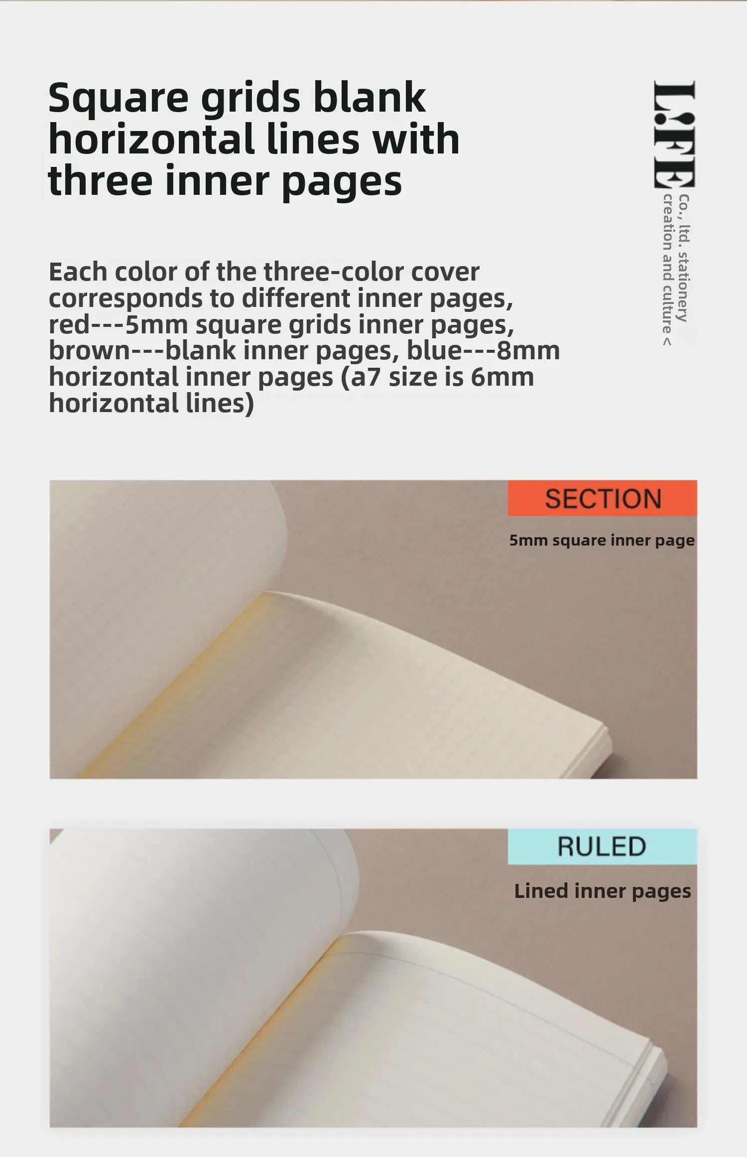 Japanese LIFE noble note section Notebook 100sheets Grid/Horizontal A4 A5 B4 B5 Pen Writing Notebook Office Stationery Supplies