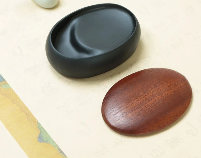 She Inkstone with Lid Antique Chinese Ink Stone for Calligraphy Writing and Traditional Painting Practice Natural Rock Inkstone