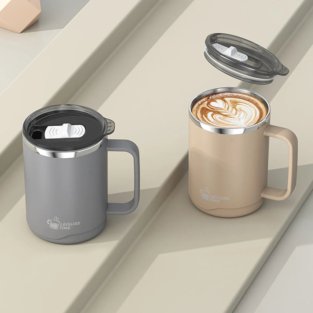 WORTHBUY 304 Stainless Steel Double Wall Insulated Coffee Mug With Handle Portable Sealed Water Cup Large Capacity Drinking Cup