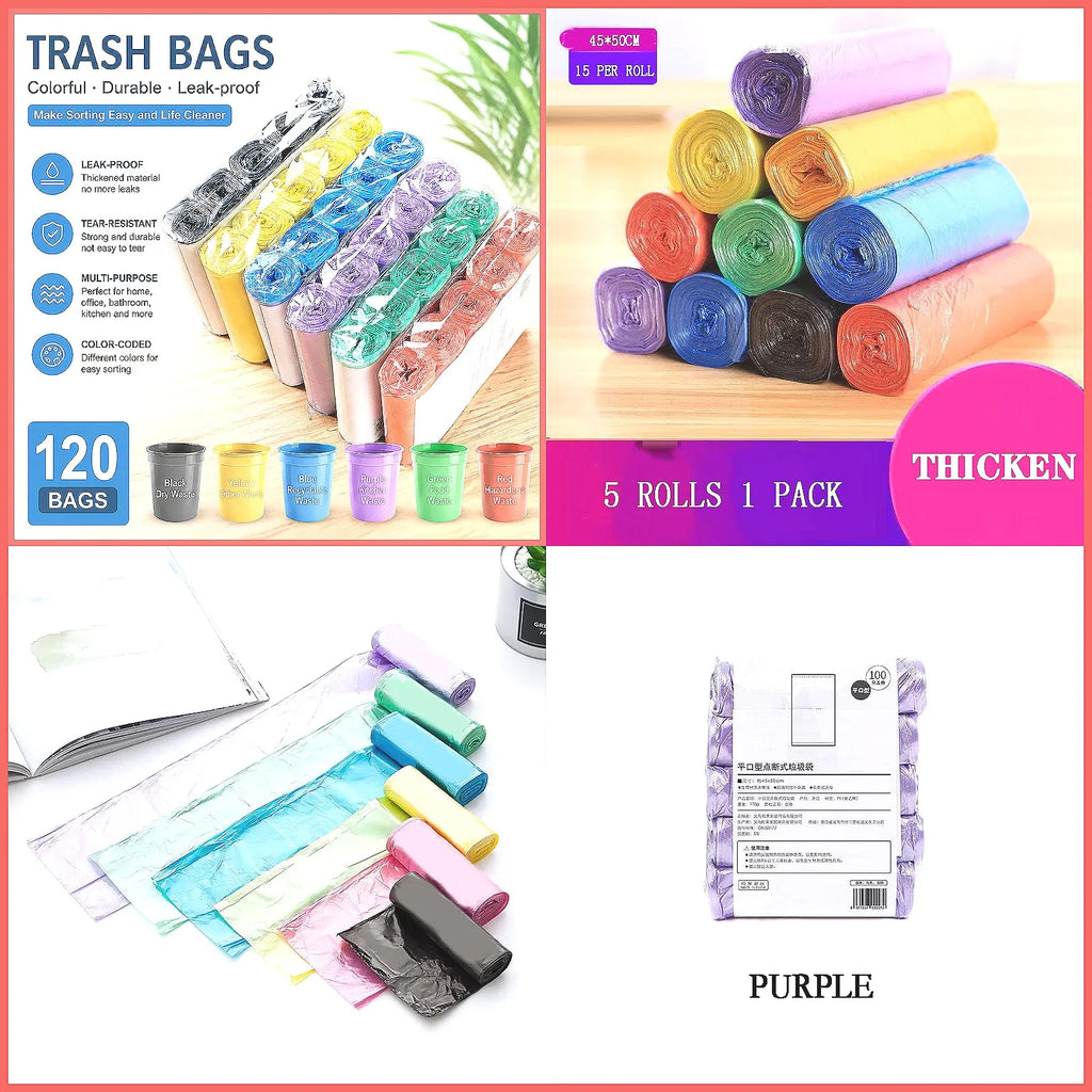 5 Rolls 100Pcs Household Disposable Trash Bags Kitchen Garbage Pouch Cleaning Waste Plastic Bag Storage Strong