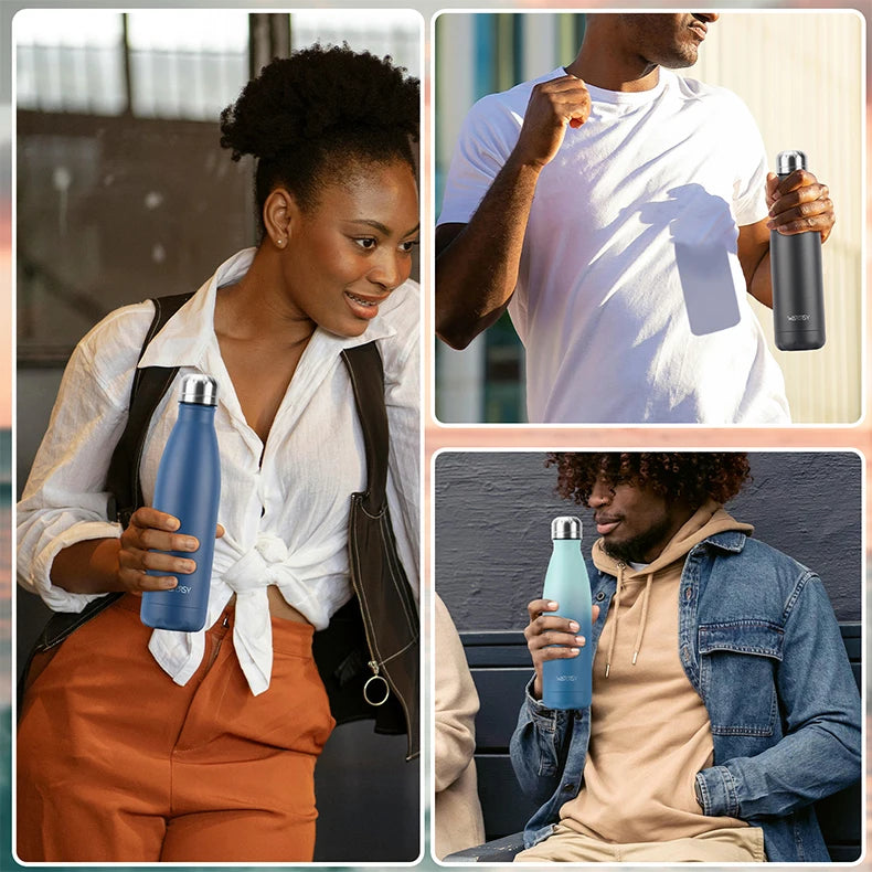 WATERSY 500ml Stainless Steel Water Bottle Insulated Vacuum Flask Double Wall Thermal Cup Keep Cold Hot Sports Kettle