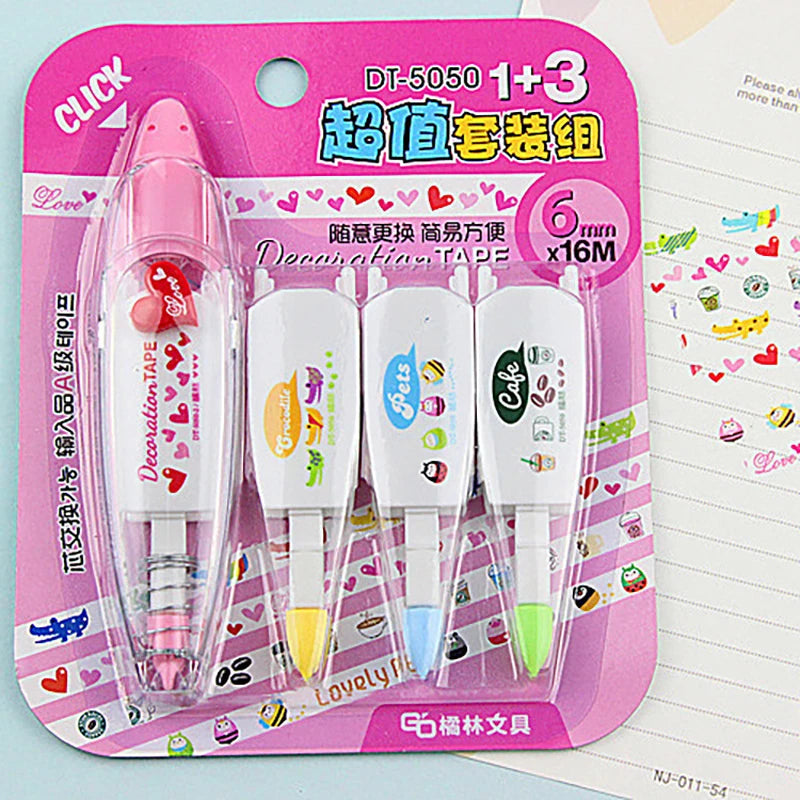 4Pcs Correction Tapes Refill Set Kawaii Animals Cartoon Decorative Press Type Cute Diary Stationery Decoration School Supplie