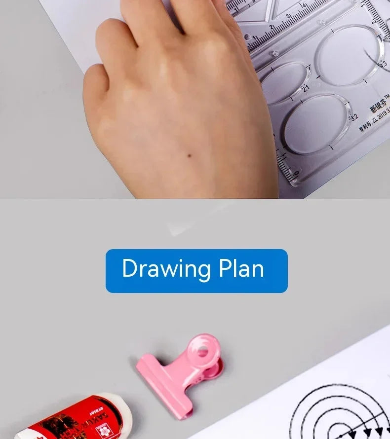 Multifunctional Geometric Function Ruler Set Mathematics Drawing Template Measuring Tool for Art Student School Office Supplies
