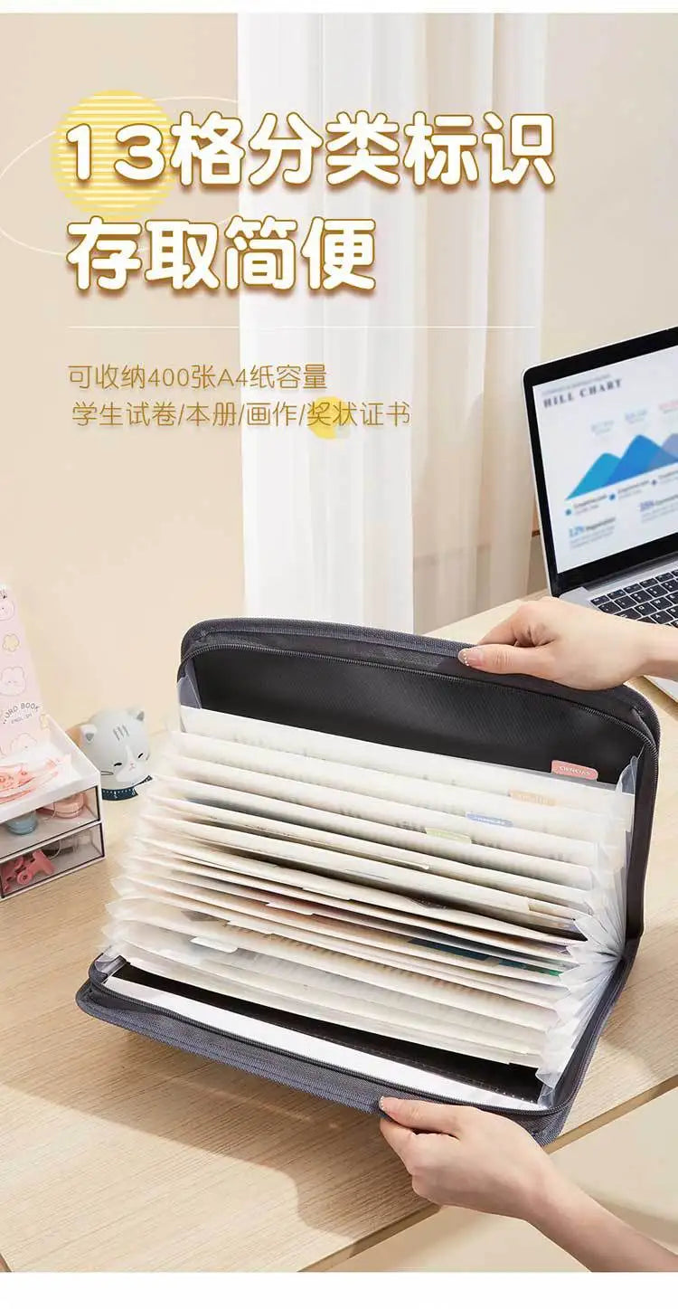 Expanding File Organizer 13 Pocket Accordion A4 Document Ziper Folder Bag Hot Style