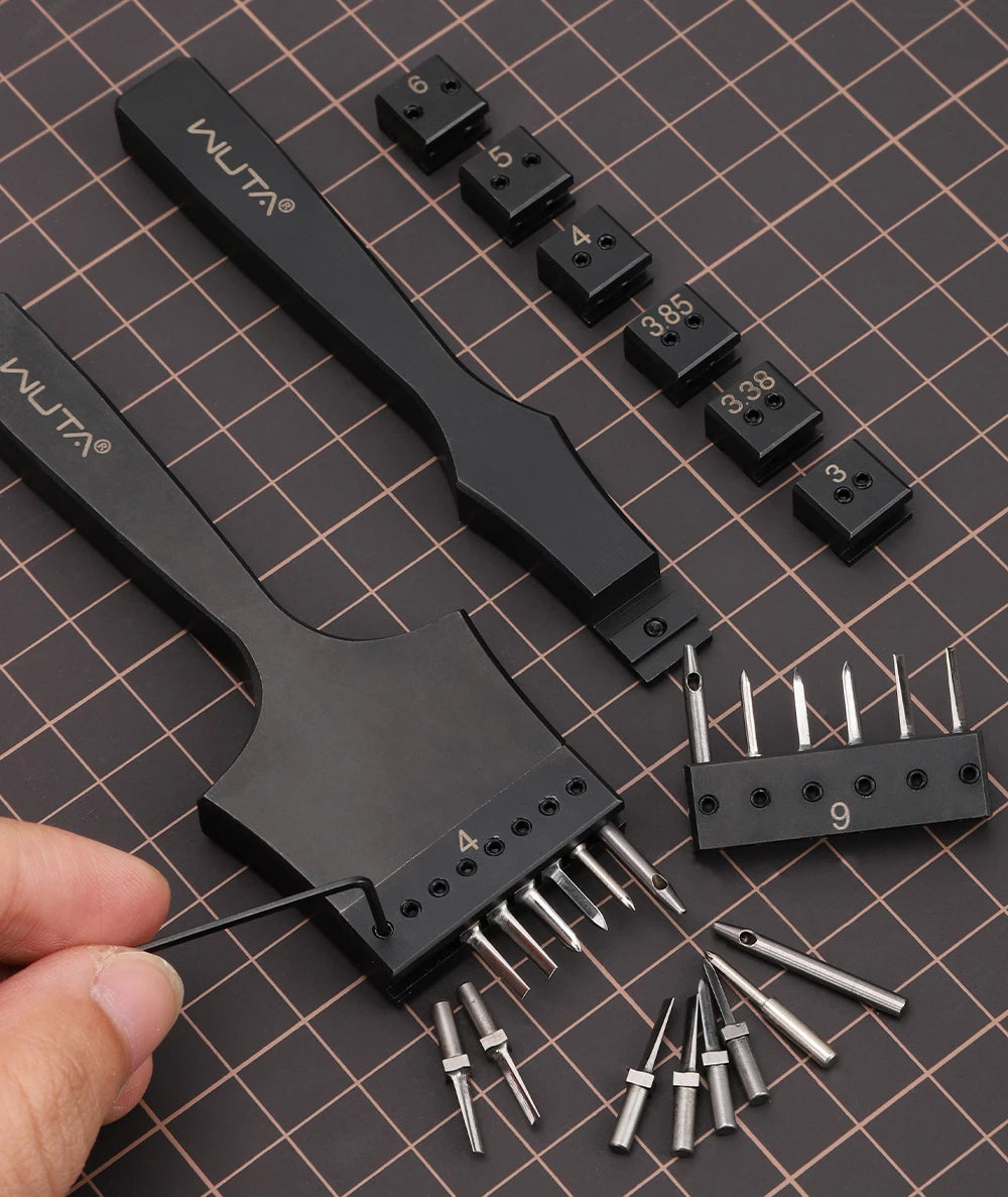 WUTA Multifunctional Leather Hole Punch Round Pricking Iron Stitching Punching Chisel Interchangeable Head Leather Craft Tools
