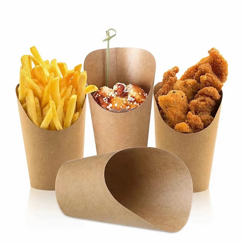 100PCS French Fries Cups Disposable Kraft Paper Cups Snack Containers Charcuterie Dessert Supplies Baking Cups Take-Out Party