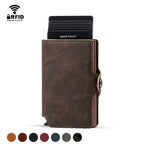 Rfid Credit Card Holder Luxury Split Leather Wallet Men Metal Slim Thin  Minimalist Wallet Bank Cardholder Case Travel Wallet