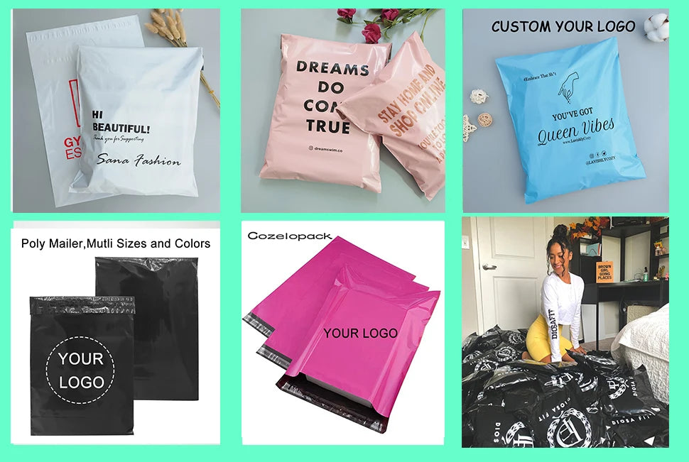 50pcs/Lot Plastic Mailer Envelope Bags Poly Shipping Mailing Colorful Packaging Parcel Storage Custom Logo Brand Mailer Envelope