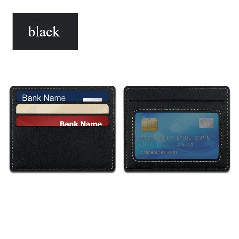 Minimalist Ultra-Thin Transparent ID Window Leather Card Holder – Unisex Compact Credit Card Wallet