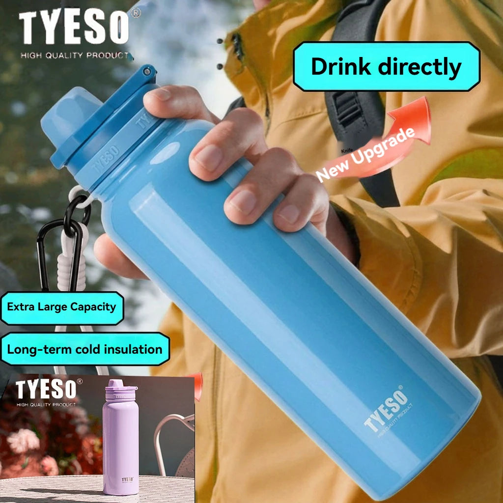 TYESO Stainless Steel Thermal Water Bottle Portable Tumbler Sport Vacuum Flask Keeps Cold and Heat Thermal Mug Car Insulated Cup