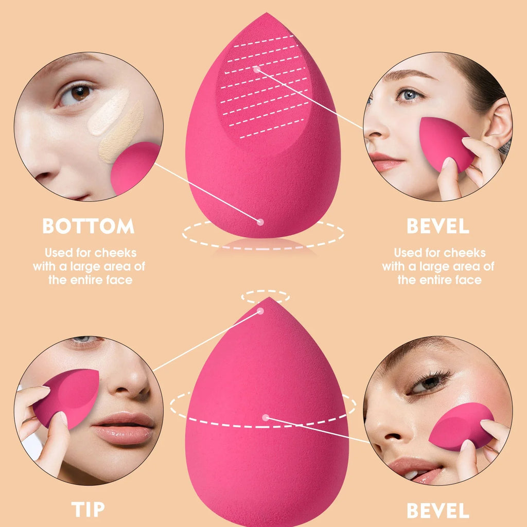 16PCS Pink Makeup Sponge & Powder Puff Set, Dry & Wet Use Foundation Blender, Latex-Free Beauty Tools with Storage Jar for Daily Makeup