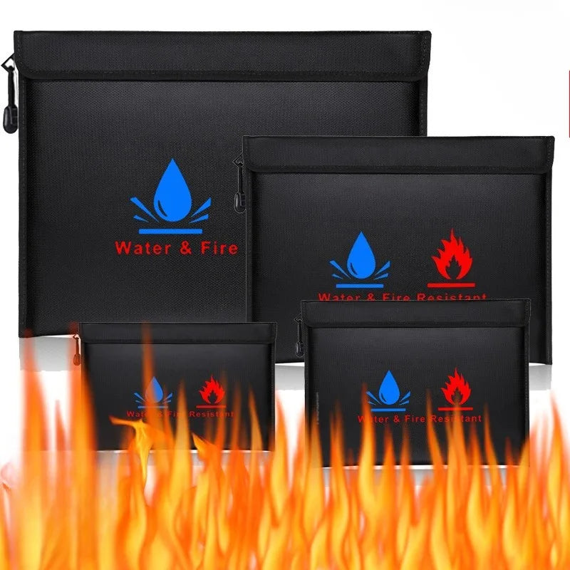 Fireproof Waterproof Document Bag with Zipper Closure for Certificates Money Cards Storage Home Office Travel Portable Organizer