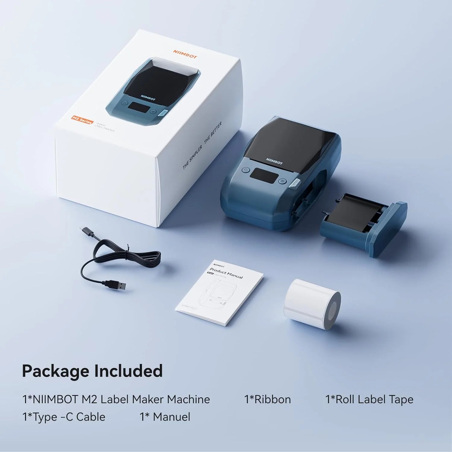 300dpi Niimbot M2 Portable Thermal Transfer Label Printer Multi-function Sticker Label Maker Machine for Clothes Tag Power Cable