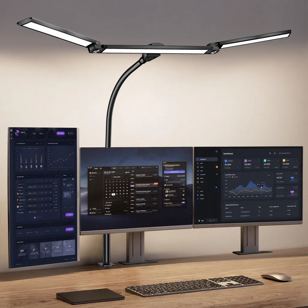 3/2/1-head Eye Caring Architect Lamp with Clamp Computer Monitor Flexible Gooseneck Colour-adjustable Table Lamp for Home Office