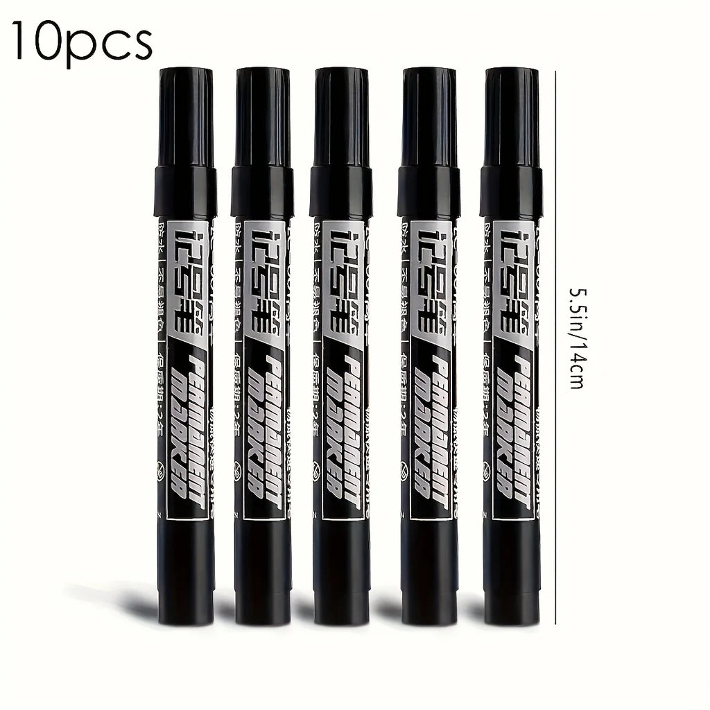 10pcs Permanent Marker Set, Waterproof Black Ink High-Capacity Oil-Based Office Supplies for  Office Supplies and Accessories