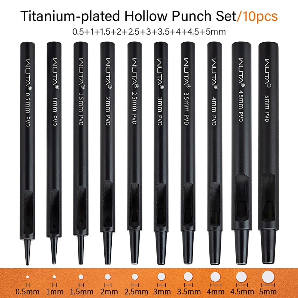 WUTA 1-10pcs Plating Titanium Leather Hole Punching Tools Set Round Hollow Puncher DIY Leather Craft for Watch Band,Belt,Fabric