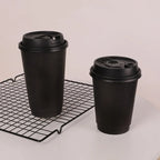 50pcs/pack Disposable Matte Black Coffee Paper Cup Hot Drinking Cup Double Layer Thickened Hollow Cup Accept Customization