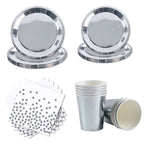 Silver Laser Paper Disposable Tableware Set Dinner Paper Plate Cup Napkin Tablecloth for Birthday Party Retirement Wedding Party