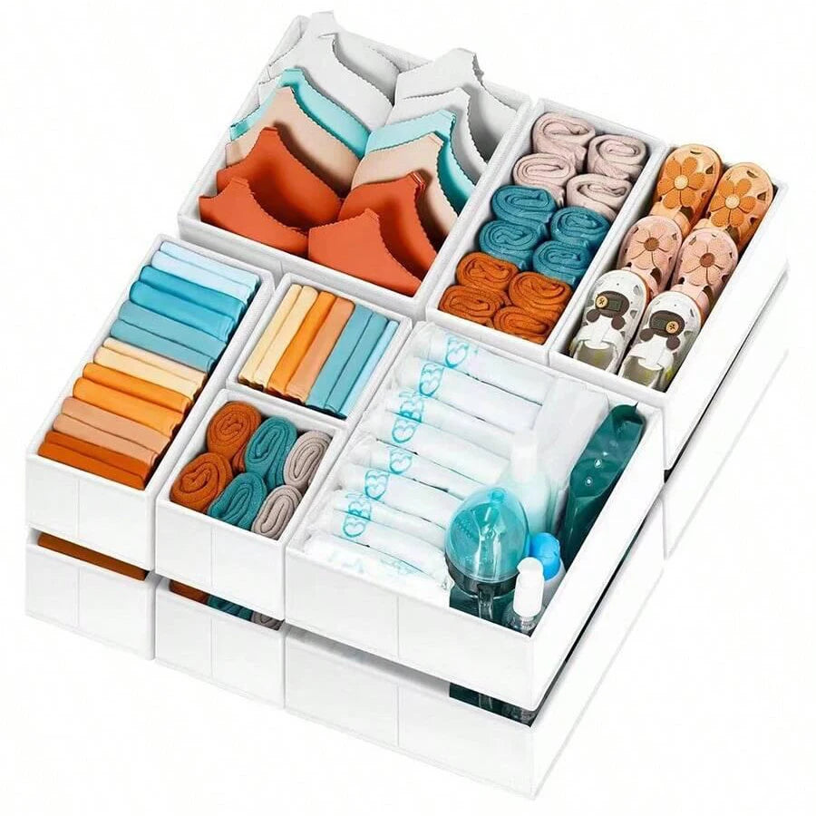 Foldable 6/12pcs Underwear Organizer Set • Hard Storage Boxes for Bra Socks • Drawer/Closet Clothes Organizers