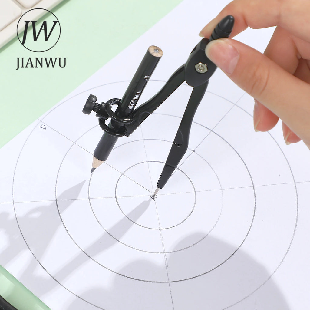 JIANWU Black Metal Compass Geometry Set Zinc Alloy Multifunction-clip Pen Compass Writing Drawing Tools School Office Stationery
