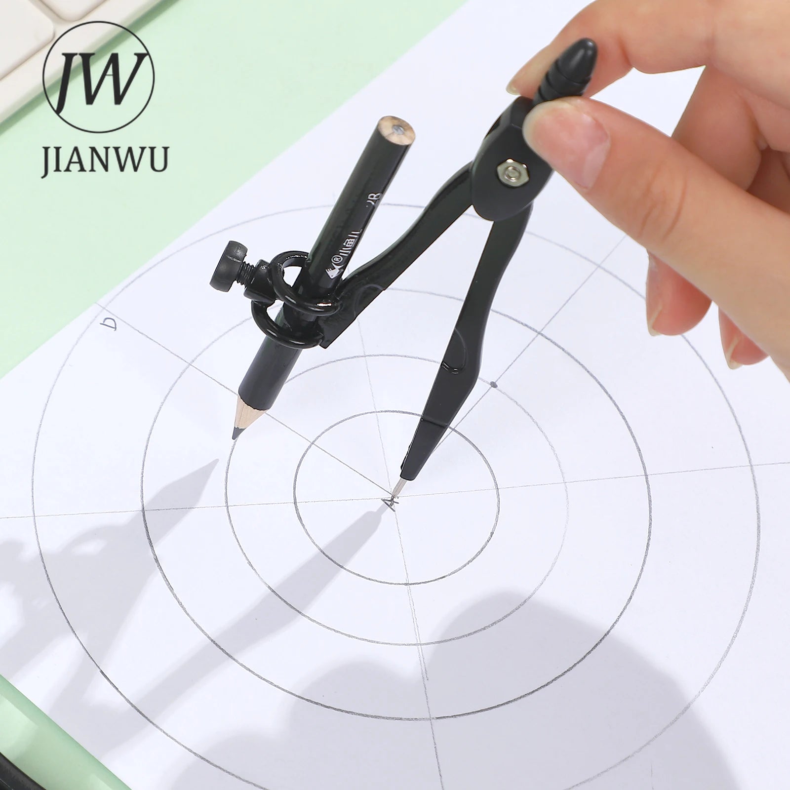 JIANWU Black Metal Compass Geometry Set Zinc Alloy Multifunction-clip Pen Compass Writing Drawing Tools School Office Stationery