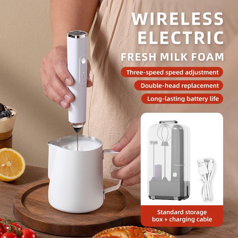 2026 New Electric Milk Frother Egg Beater Wireless Type-C Charging 3 Speeds Mini Handheld Foam Maker Coffee Whisk Cooking Tools