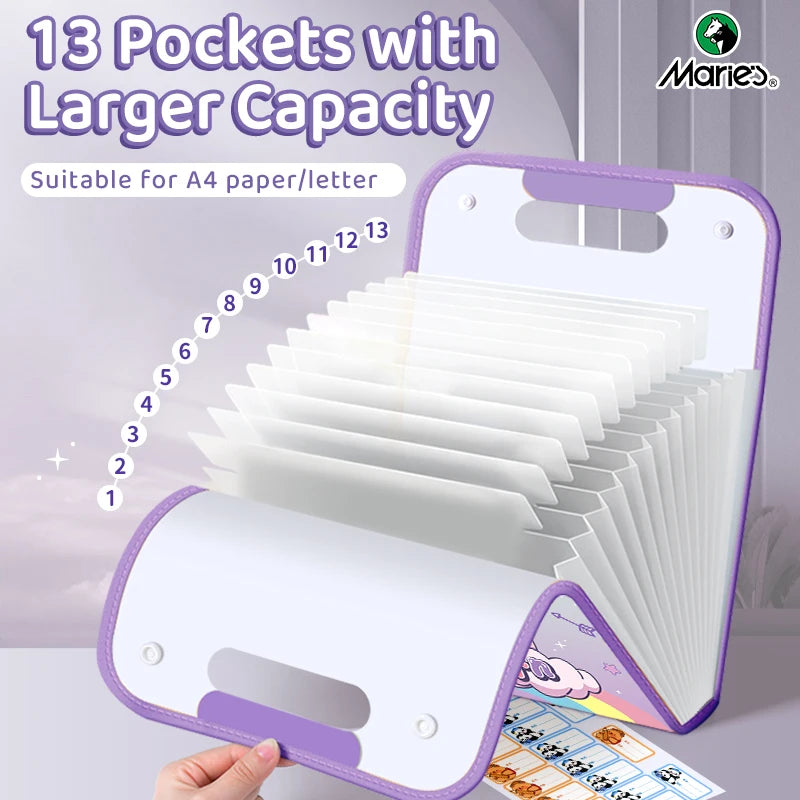 Marie's Accordion File Organizer with 13 Pockets, Expanding File Folder with Labels, Portable Document Organizer for Home Office