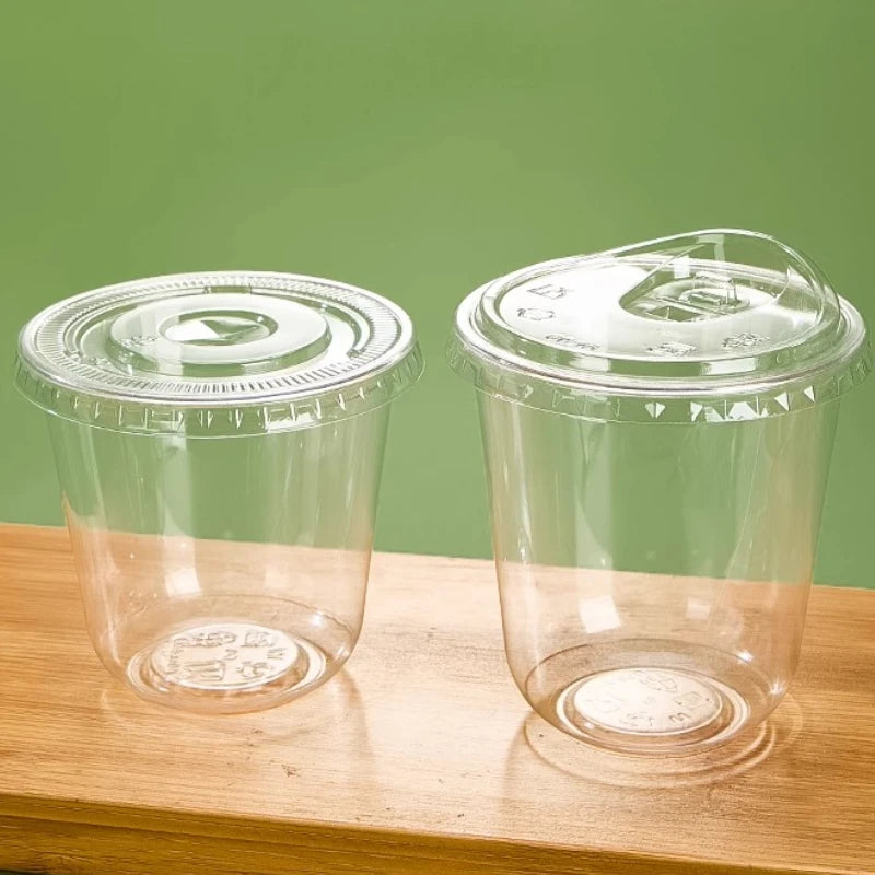 U Shaped Disposable Cold Drinks Plastic Cup 90 Caliber PET Material Transparent Coffee Cups with Lid Sealed Milk Tea Tumbler
