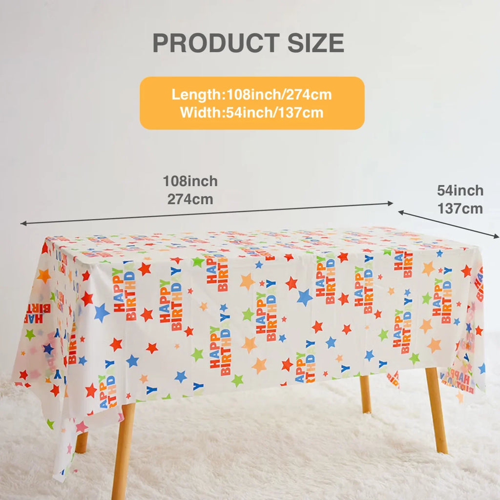 1pc / 6pcs Disposable Rectangle Birthday Tablecloth, 137x274cm Multicolor Happy Birthday Star Plastic Thickened Table Covers