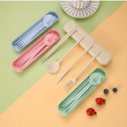 4PCS/Set Wheat Straw Tableware Box Spoon Fork Chopsticks Cutlery Dinnerware Children Adult Travel Portable Kitchen Accessories