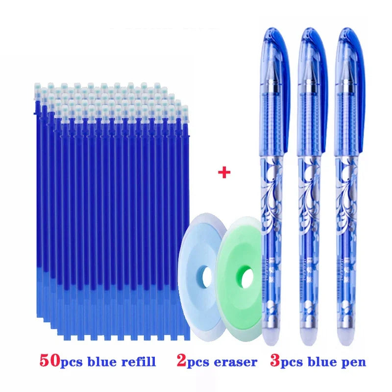 55pcs/lot Erasable Gel Pen 0.5mm Refill Rod Magic Ink Erasable Pen Washable Handle Office School Writing Tools Kawaii Stationery